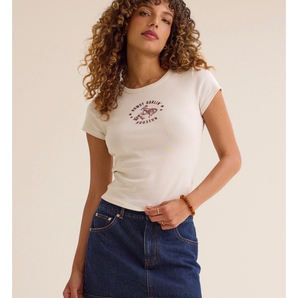 Altar'd State Howdy Darlin Houston‎ Graphic Tee Cream Size Large